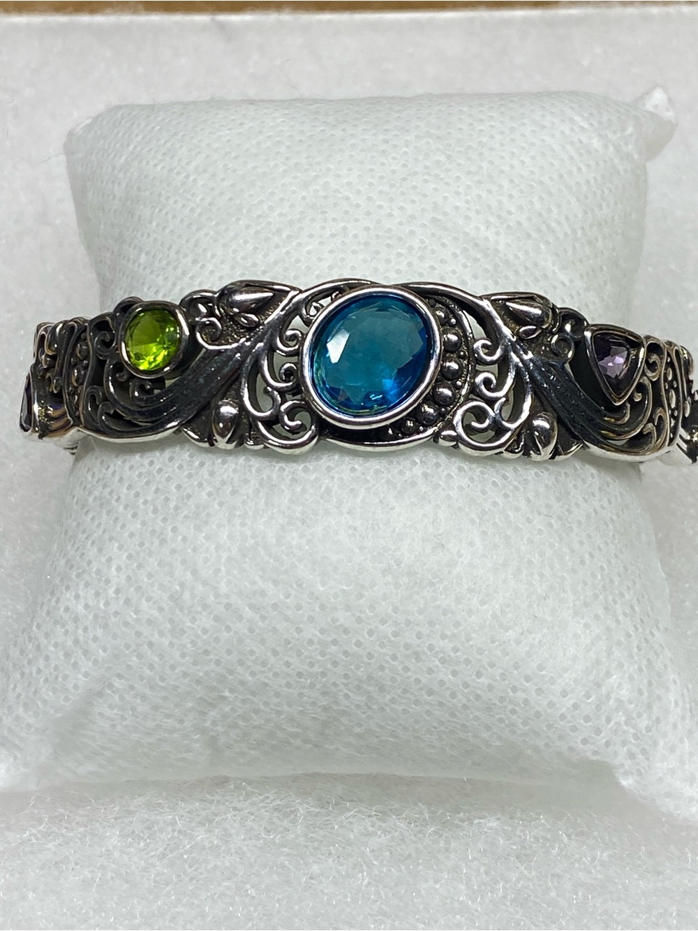Sterling Silver Multi-Gemstone Bracelet with Blue Center Stone